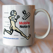 This mug is crafted with text and image appealing to the unique situation of a Mobile Notary.