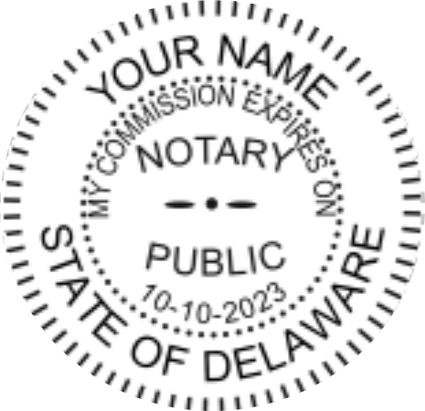 Delaware Notary Pink Pocket Seal, Sample Impression Image, 1.625 Inch Diameter