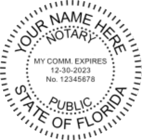 Florida Notary Pink Pocket Seal, Sample Impression Image, 1.625 Inch Diamter