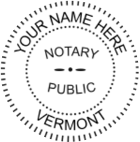 Vermont Notary Pocket Seal, Traditional Black Body, Sample Impression Image, 1.6 Inch Diameter