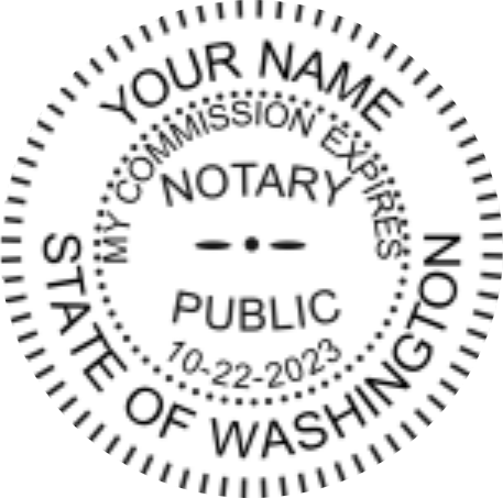 Washington Notary Pocket Seal, Traditional Black Body, Sample Impression Image, 1.6 Inch Diameter