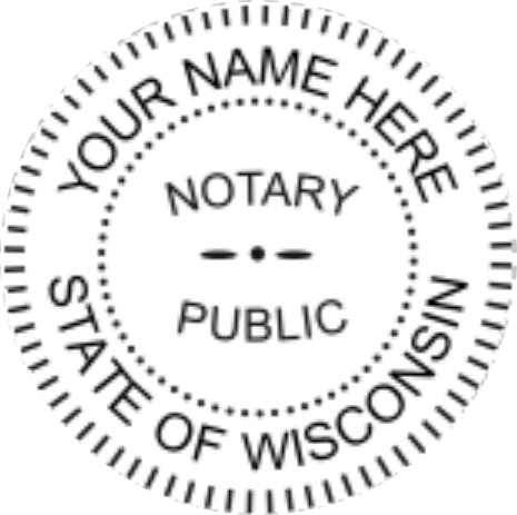 Wisconsin Notary Pocket Seal, Traditional Black Body, Sample Impression Image, 1.6 Inch Diameter