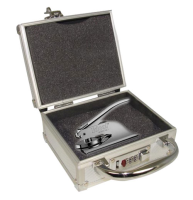 Your custom Georgia Notary Seal Embosser fortified inside a Locking Case for assured storage and transport of official notarial equipment.