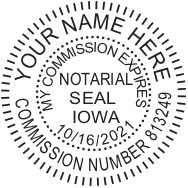 Generate your Iowa Notary Seal online. Digital stamps comply with standards set forth in Adobe and DocuSign document management software. Create your custom image!
