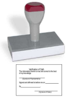 Illinois Notary Verification of Oath Rubber Hand Stamp creates a clean 1.5 X 3 Inch rectangular impression of an official statement including lines for signature and date.