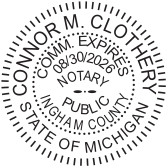 Generate the Michigan Notary Seal online. Digital stamps comply with standards set forth in Adobe and DocuSign document management software. Create your custom image!