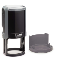Trodat Self Inking Circular Stamp has a Grey Body and notarizes in a crisp, round mark.