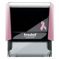 A Trodat Printy Model 4913 body colored pink produces crisp, clean stamps for the Alaska Notary Public in support of Breast Cancer Awareness.