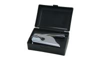 Transport or store your custom Kansas Notary Pocket Seal Embosser in a sleek black case.