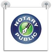 The Inked Pen design atop this 9" Suction Cup Window Sign advertizes Notary Public status.