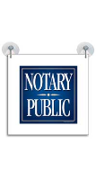 Square 9" Notary Public Sign suctions to glassy, flat surfaces.