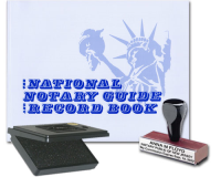 This value package combines a custom-manufactured hand rubber stamp and pad for inking with a robust National Notary Record Book. Satisfies all your traditional California notarial needs.