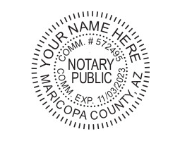 Generate an Arizona Notary Seal online. Digital stamps comply with standards set forth in Adobe and DocuSign document management software. Create your custom image!