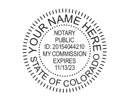 Generate your Colorado Notary Seal online. Digital stamps comply with standards set forth in Adobe and DocuSign document management software. Create your custom image!