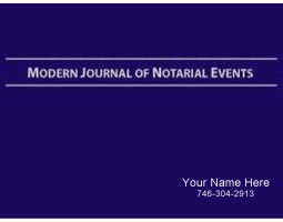 Ideal for signing agents, the Modern Journal of Notarial Events is focused on loan signings and common notarial acts such as healthcare directives and wills. Personalized with your name and number on hard front cover!