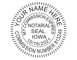 Generate your Iowa Notary Seal online. Digital stamps comply with standards set forth in Adobe and DocuSign document management software. Create your custom image!