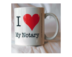 This unique mug is emblazoned with Notary Love.