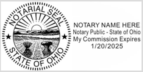 Ohio Notary Shiny Blue Self Inking Stamp, Sample Impression Image 
