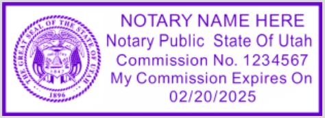 Utah Notary Public Stamp, Sample Impression Image, Rectangle, 2.3x0.81 Inches