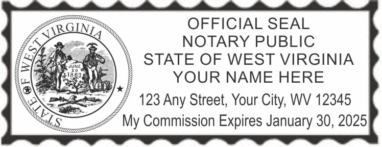 West Virginia Notary Shiny Blue Self Inking Stamp, Sample Impression Image 