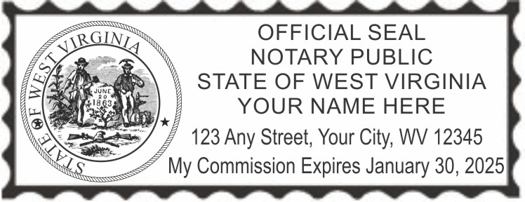 West Virginia Notary Self Inking Pink Mobile Printy, Sample Impression Image