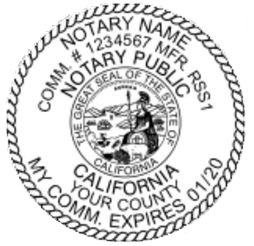 California Notary Seal Embosser, Trodat Pink Body, Sample Impression Image, 1.6 Inch Diameter