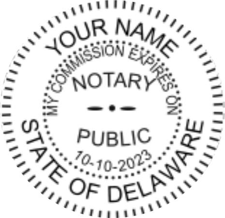 Delaware Notary Pre Inked Maxlight Circular Stamp, Sample Impression Image