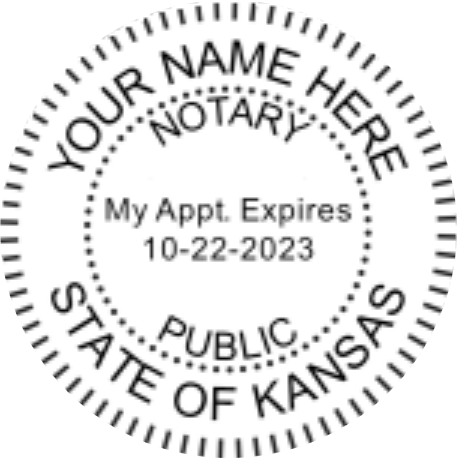 Kansas Notary Pocket Seal Embosser, Sample Impression Image, 1.6 Inch Diameter, Circular, Raised