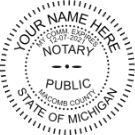 Michigan Notary Desk Seal Embosser, Black, Sample Impression, 1.6 Inch Diameter, Raised