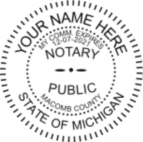 Michigan Notary Pink Pocket Seal, Sample Impression Image, 1.625 Inch Diamter Michigan Notary Pink Pocket Seal, Sample Impression Image, 1.625 Inch Diamter