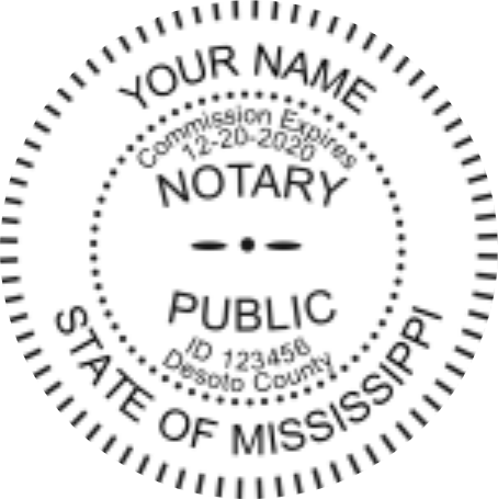 Mississippi Notary Desk Seal Embosser, Black, Sample Impression, 1.6 Inch Diameter, Raised