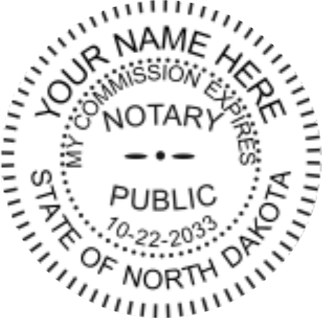 North Dakota Notary Self Inking Circular Grey Body Stamp, Sample Image