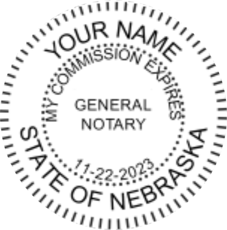 Nebraska Notary Seal, Pocket Model, Black Body, Raised 1.6 Inch Diameter Impression, Sample Image