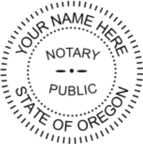 Oregon Notary Self Inking Circular Grey Body Stamp, Sample Image