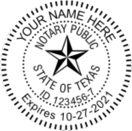 Texas Notary Pink Pocket Seal, Sample Impression Image, 1.625 Inch Diameter