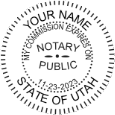 Utah Notary Self Inking Circular Grey Body Stamp, Sample Image