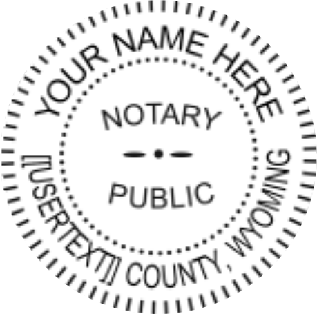 Wyoming Notary Self Inking Circular Grey Body Stamp, Sample Image
