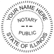 Illinois Notary Seal Embosser, Trodat Pink Body, Sample Impression Image, 1.6 Inch Diameter